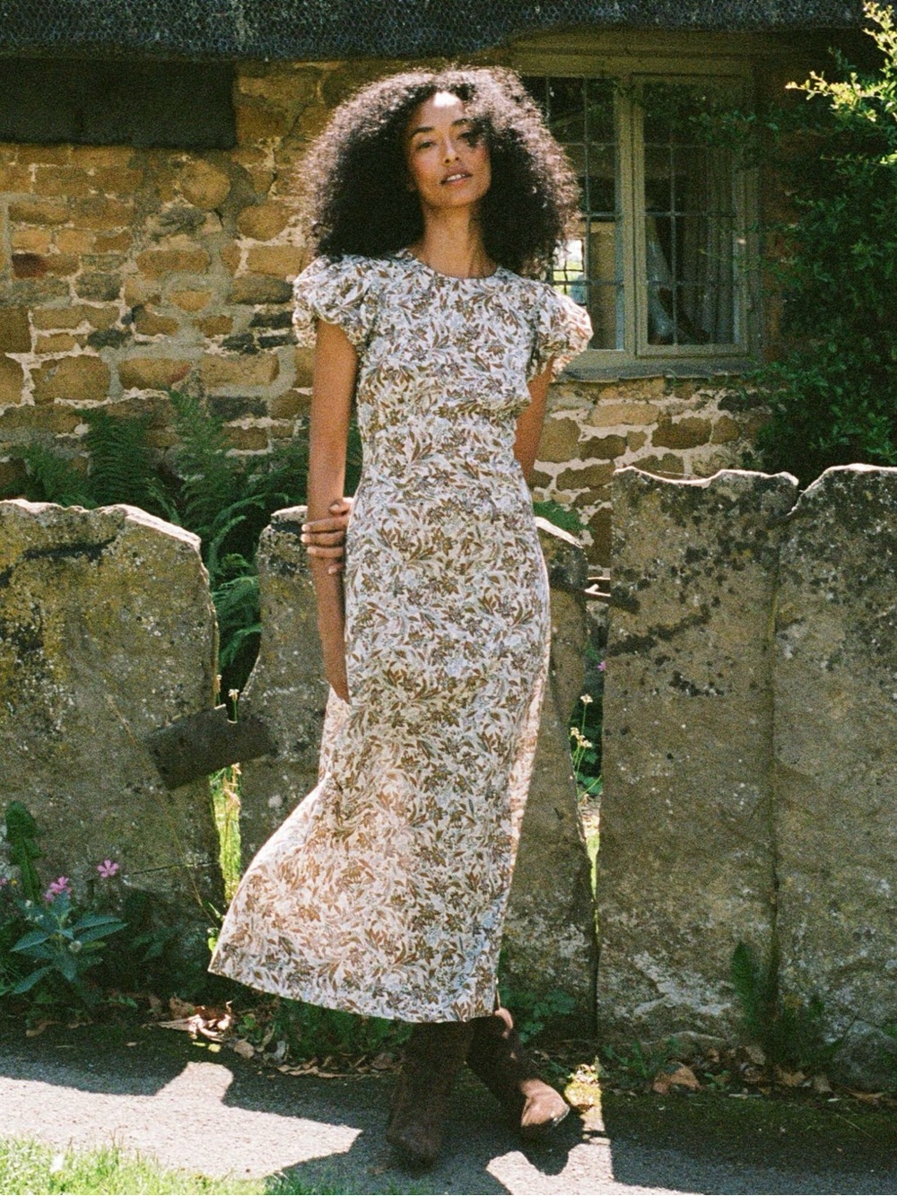 Doen Rhodia Dress in Blanc Narcissus Floral Size Small Midi Cream